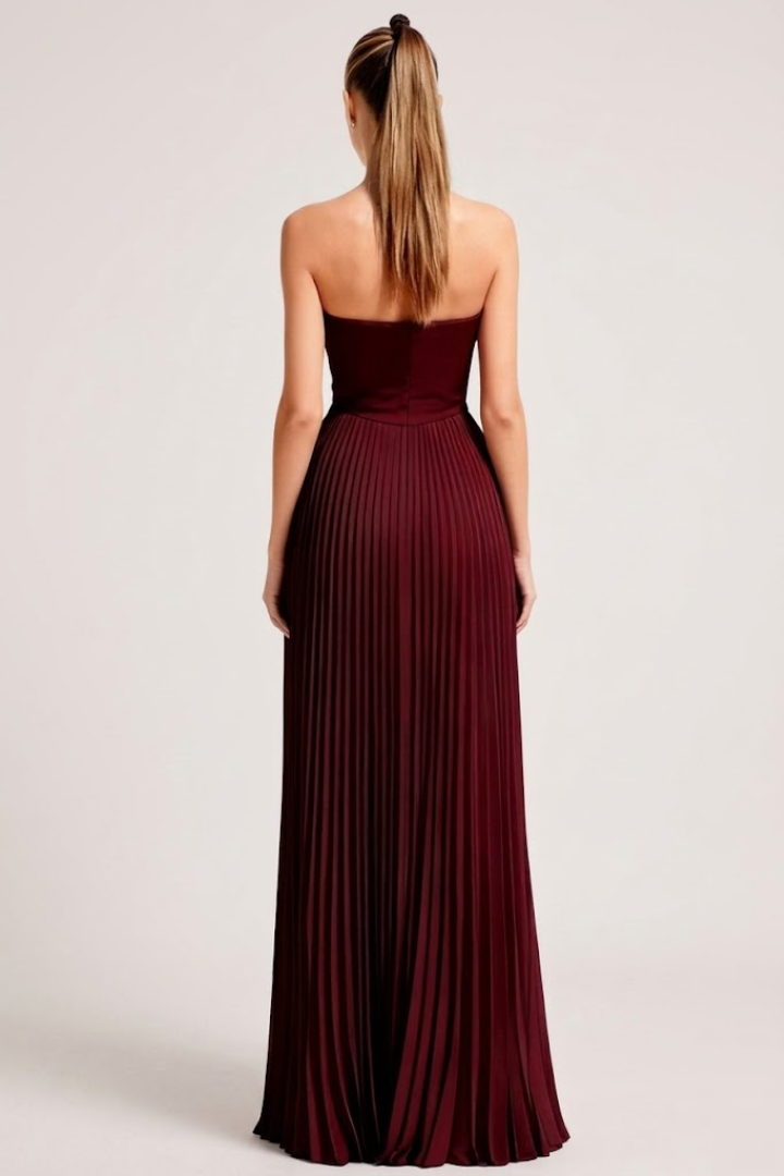 Women’s Strapless Pleated Wedding Guest Maxi Dress