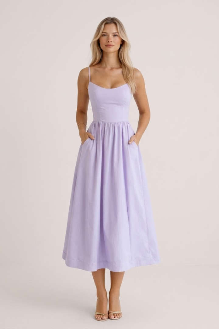 Women A-Line Wedding Guest Midi Dress