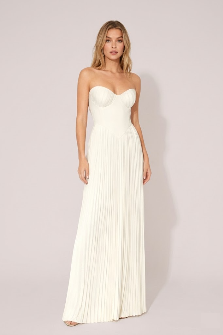 Women’s Strapless Pleated Wedding Guest Maxi Dress