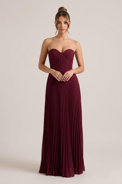 Women’s Strapless Pleated Wedding Guest Maxi Dress