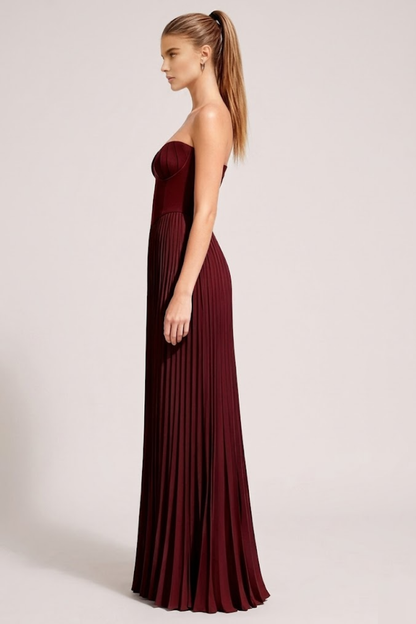 Women’s Strapless Pleated Wedding Guest Maxi Dress