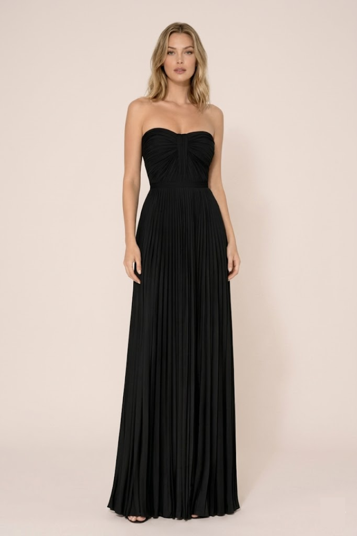 Women’s Strapless Pleated Wedding Guest Maxi Dress