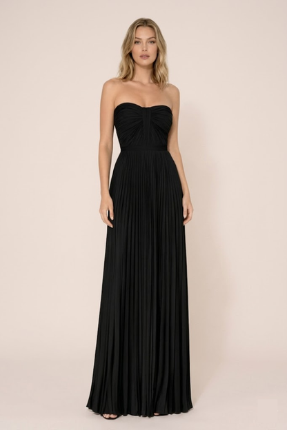 Women’s Strapless Pleated Wedding Guest Maxi Dress