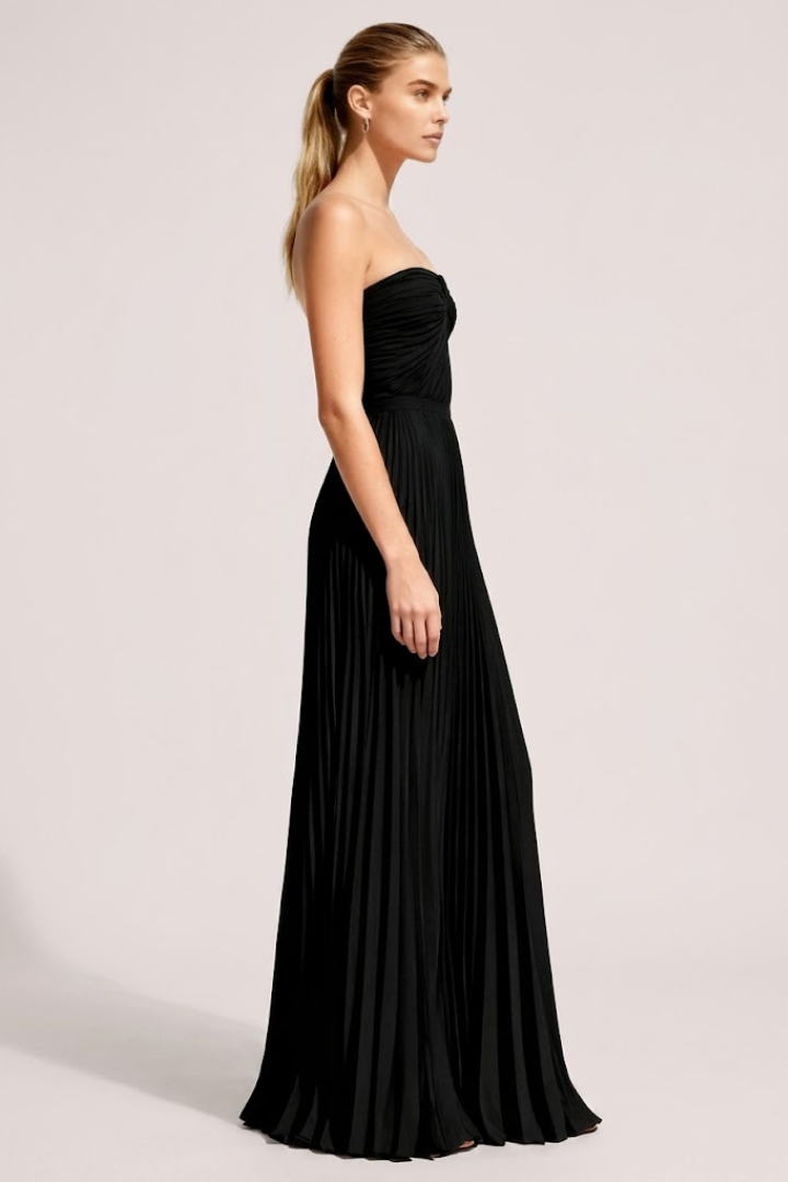 Women’s Strapless Pleated Wedding Guest Maxi Dress